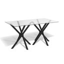 Ver imagem 1 de Mesa 150 X 80 Cm Sala de Jantar Cozinha 2 Bases 4 Pernas Metal Preto Tampo de Vidro