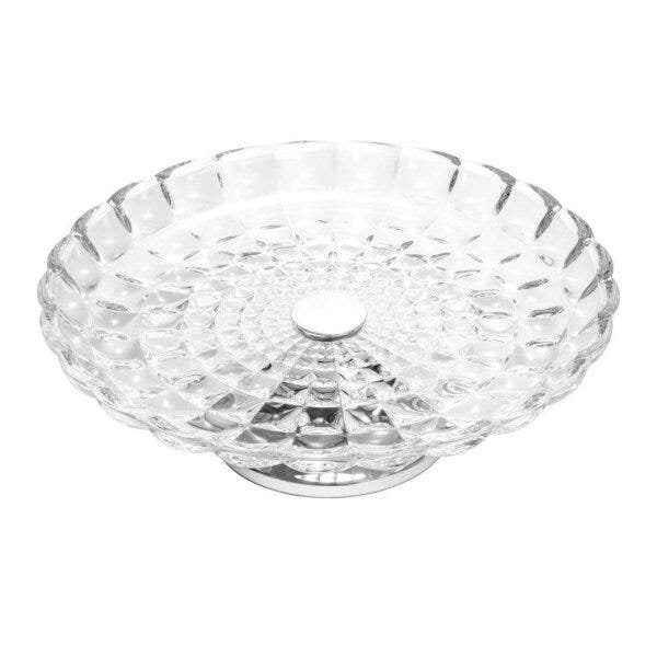 Prato para Bolo de Cristal com Pé de Aço Inox Bubble 37cm Rojemac - 4