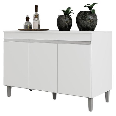 Balcão Pia Manu 120cm Branco com Tampo Mdp - Ajl Móveis