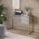 Ver imagem 2 de Escrivaninha com 2 Gavetas Industrial P1012 Arena Dourado Home Office Escritório Placa e Ponto