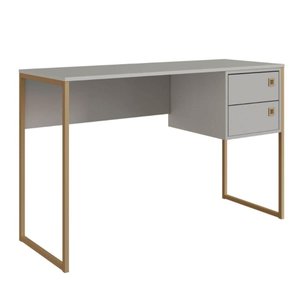 Escrivaninha com 2 Gavetas Industrial P1012 Arena Dourado Home Office Escritório Placa e Ponto