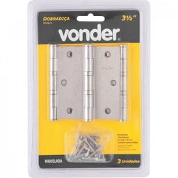 Dobradiça 3.1/2" com anel de rolamento niquelada com 3 peças Vonder - 2