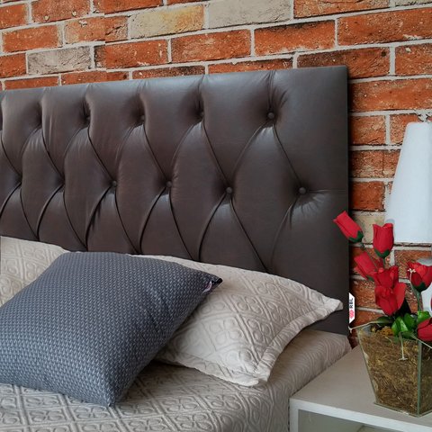 Cabeceira Estofada Solteiro Capitonê Luna Corino Marrom 90 X 120cm RBL