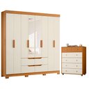Ver imagem 1 de Guarda Roupa Casal com Cômoda Vittoria 8 Portas de Bater 4 Gavetas MDP Cinamomo Off White Albatroz