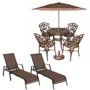 Ver imagem 1 de Kit Moveis Piscina Jogo de Mesa 4 Cadeiras Aluminio, 2 Espreguiçadeiras e Guarda Sol Ombrelone