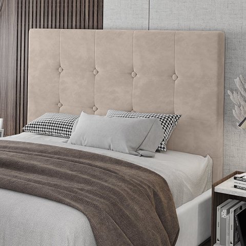 Cabeceira King Size Lua 193cm Veludo Bege Com Frame Bymóveis