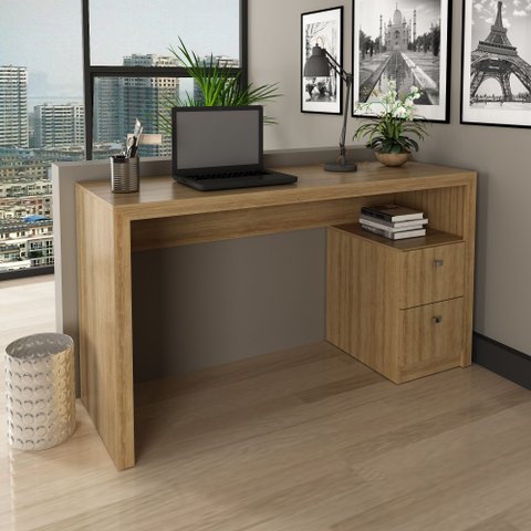 Mesa para Escritório com 2 Gavetas Branco Tecnomobil Me4130 Cor: Amêndoa