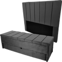 Ver imagem 2 de Kit Casal Baú Gaveta e Cabeceira com Fixação no Box 140x117cm Modelo Livert na Cor Cinza Escuro