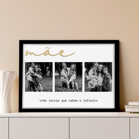 Quadro Personalizado com Foto Mãe Três Letras que Cabem o Infinito em Moldura Caixa Tacolado Papel D