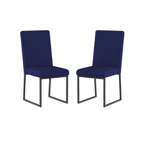 Kit 2 Cadeiras para Mesa de Jantar Base Industrial Preto Balaqui Azul Marinho
