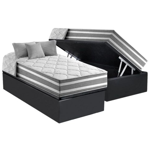 Cama Box Baú Solteiro: Colchão Molas Ensacadas Anjos Masterpocket Duo Sono + Base Crc Suede Gray(