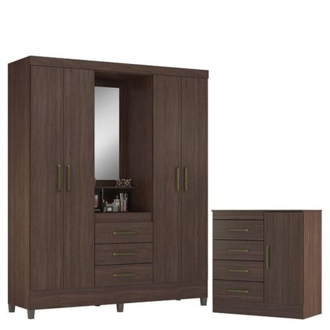 Guarda Roupa Casal Capelinha Pérsia com Cômoda Montevidéu Café Touch - Demóbile