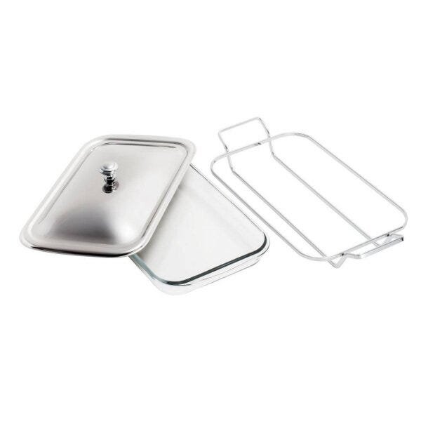 Suporte Aramado de Aço Inox com Refratário com Tampa 37cmx23cm Rojemac - 3