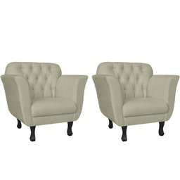 Kit 2 Poltronas Decorativa Couro Bege Pés Madeira Ms Decor - 1