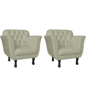 Kit 2 Poltronas Decorativa Couro Bege Pés Madeira Ms Decor
