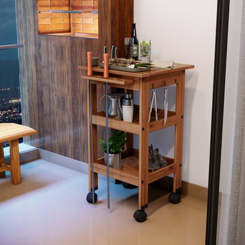 Carrinho de Churrasco Mesa Gourmet Bistrô Churrasqueira W02 Madeira Maciça Imbuia - Lyam Decor