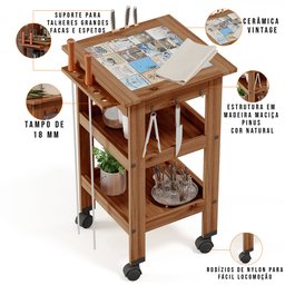 Carrinho de Churrasco Mesa Gourmet Bistrô Churrasqueira W02 Madeira Maciça Imbuia - Lyam Decor - 4