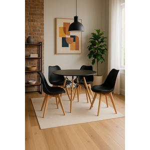 Conjunto Mesa Eames Eiffel 110cm Sala Jantar Cozinha com Cadeiras Leda Wood 4 Unidades