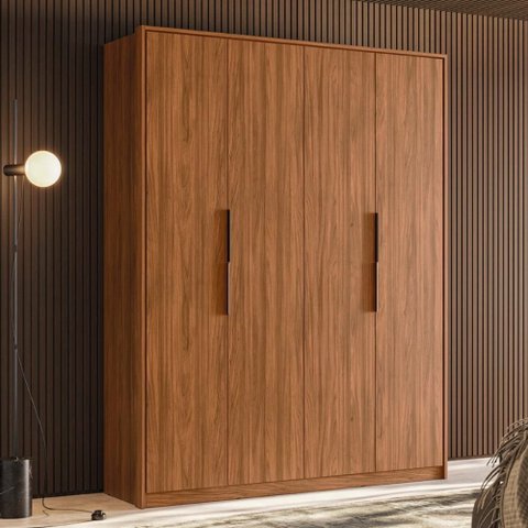 Guarda Roupa Casal 4 Portas e 3 Gavetas Grécia - Nogueira Touch