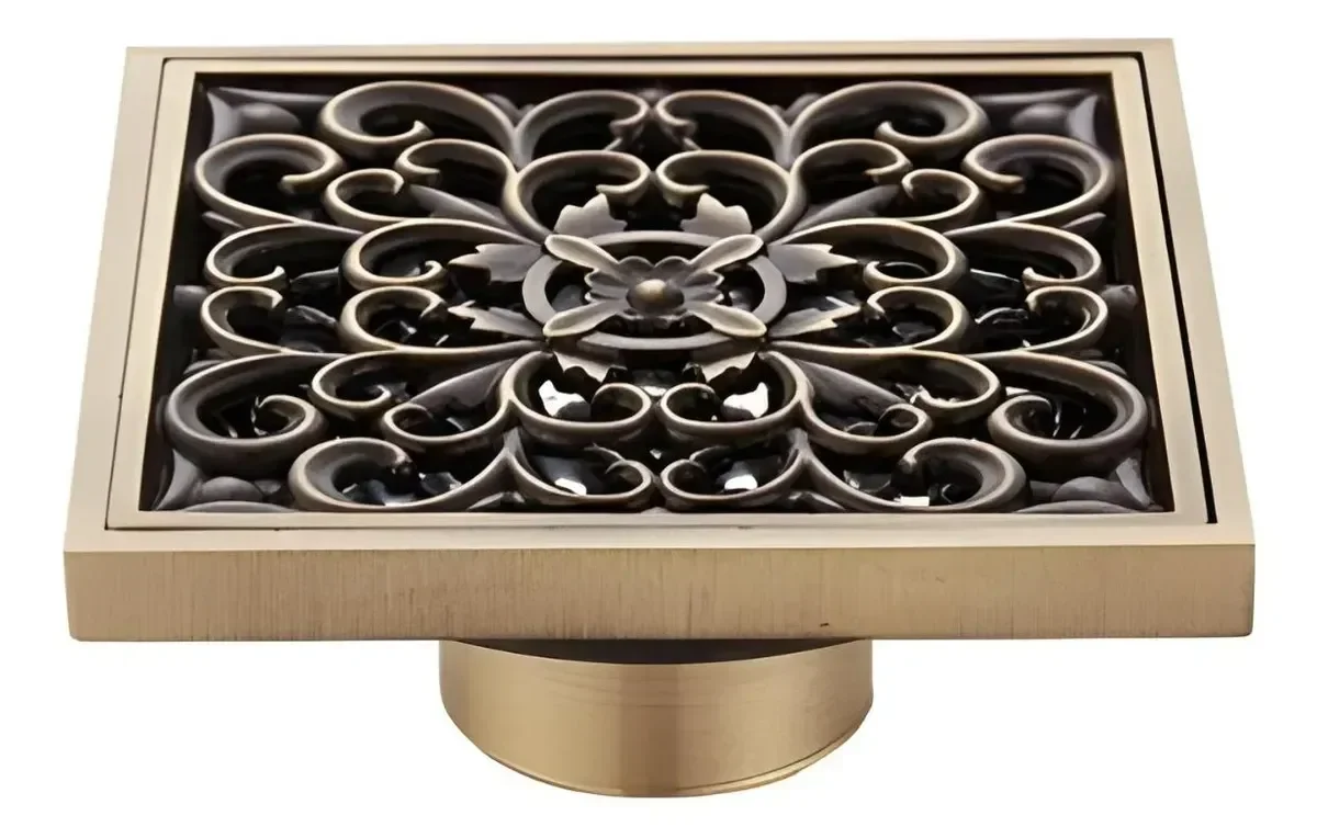 Ralo Bronze Antigo Quadrado Trabalhado Anti Odor 10x10 Luxo
