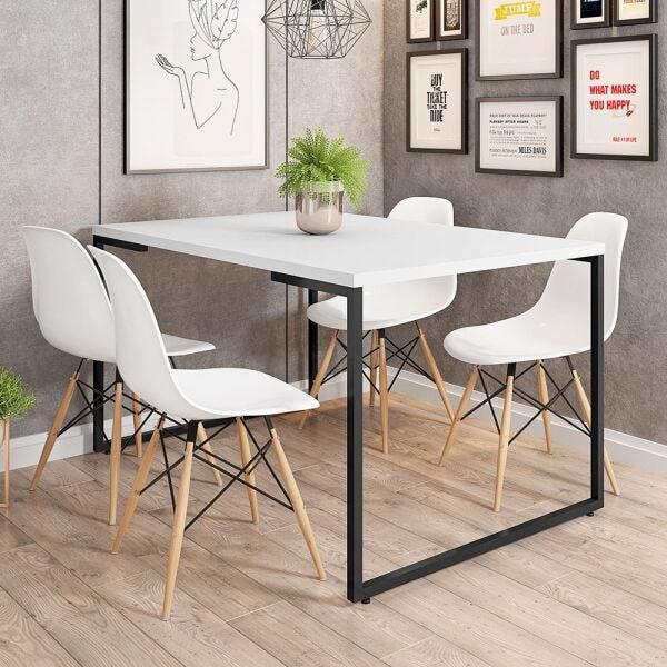 Mesa de Jantar Rivera Industrial Branco com 4 Cadeiras Eiffel Charles Eames Branco - 2