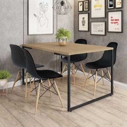 Mesa de Jantar Rivera Industrial Nature com 4 Cadeiras Eiffel Charles Eames Preto - 2