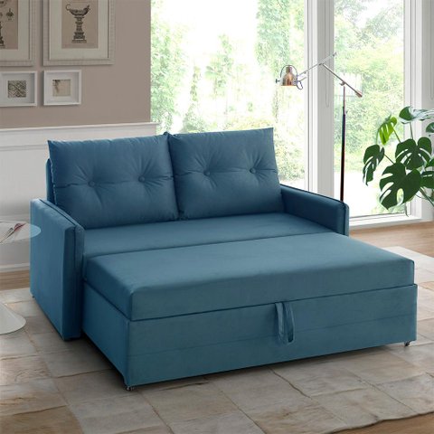 Sofá Icaria 3 em 1 Sofá Chaise Cama Azul Estofama