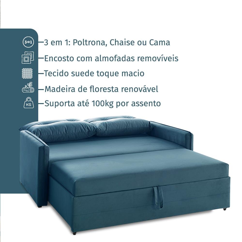 Sofá Icaria 3 em 1 Sofá Chaise Cama Azul Estofama - 4