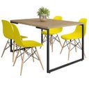 Ver imagem 1 de Mesa de Jantar Rivera Industrial Nature com 4 Cadeiras Eiffel Charles Eames Amarelo