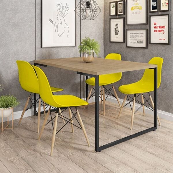 Mesa de Jantar Rivera Industrial Nature com 4 Cadeiras Eiffel Charles Eames Amarelo - 2