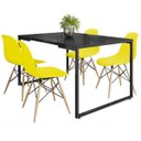 Ver imagem 1 de Mesa de Jantar Rivera Industrial Preto com 4 Cadeiras Eiffel Charles Eames Amarelo