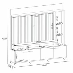 Estante Painel para Tv 60 Pol. Ripado com Led Natan H01 Off White/freijó - Mpozenato - 4
