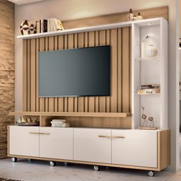Estante Painel para Tv 60 Pol. Ripado com Led Natan H01 Off White/freijó - Mpozenato - 2
