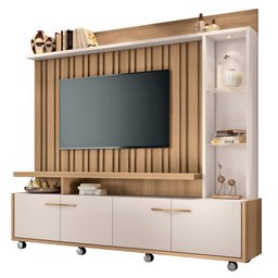 Estante Painel para Tv 60 Pol. Ripado com Led Natan H01 Off White/freijó - Mpozenato - 1