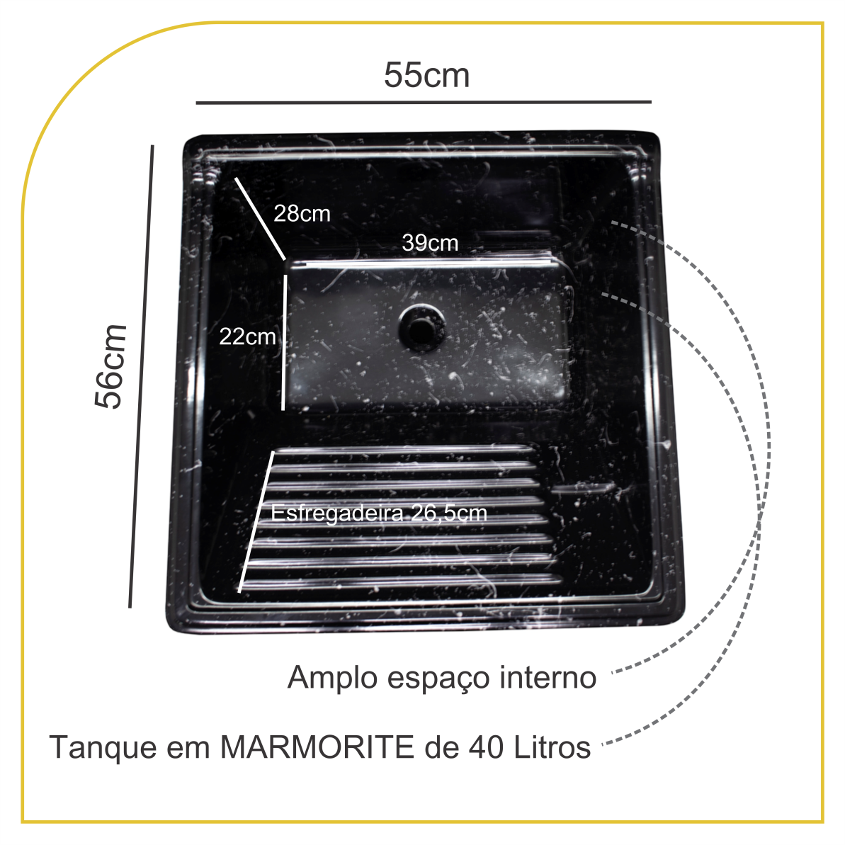 Tanque De Lavanderia Marmorite 40L Com Gabinete 100% Mdf - 4