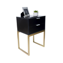 Ver imagem 1 de Mesa de Cabeceira Industrial Preto Eco 50cm com 2 Gavetas Base Dourada - Enviamos Montado