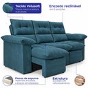 Ver imagem 3 de Sofá 3 Lugares Retrátil e Reclinável 2,00m Lyon Velusoft Petróleo Cama Inbox
