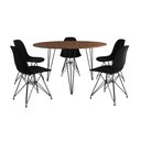 Ver imagem 6 de Mesa Jantar Redonda 110Cm Amêndoa Clips 3 Pés Com 5 Cadeiras Pretas Ferro Preto - Cor: Amendoa
