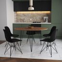Ver imagem 1 de Mesa Jantar Redonda 110Cm Amêndoa Clips 3 Pés Com 5 Cadeiras Pretas Ferro Preto - Cor: Amendoa