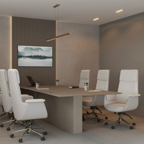 Kit com 2 Cadeiras Office Diretor com Revestimento Couro e Base em Aço Cromado Valencia Cinza/Nude