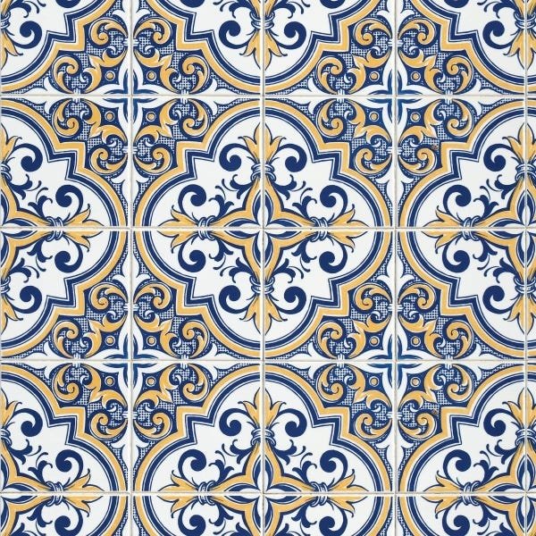 Papel de Parede Lavável Azulejo Português Vintage Azul 9m - 1