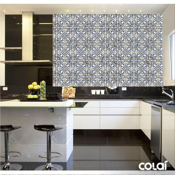 Papel de Parede Lavável Azulejo Português Vintage Azul 9m - 2