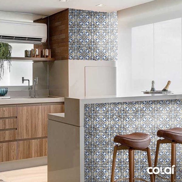 Papel de Parede Lavável Azulejo Português Vintage Azul 9m - 4