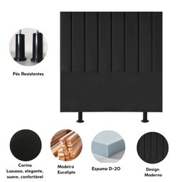 Cabeceira Cama Solteiro Box 100cm Lídia Corino e Frame Preto - 4 Cabeceira Cama Solteiro Box 100cm Lídia Corino e Frame Preto - 4