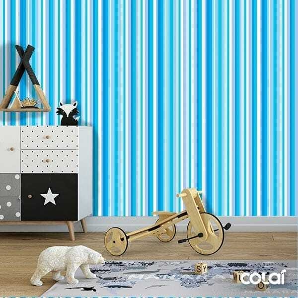 Papel De Parede Lavável Listrado Azul Claro E Branco 15m - 6