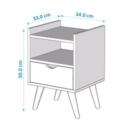 Mesa de Cabeceira Alice Pés Retro 1 Gaveta - Prado Móveis:off White/ Freijó - 2