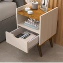 Ver imagem 1 de Mesa de Cabeceira Alice Pés Retro 1 Gaveta - Prado Móveis:off White/ Freijó