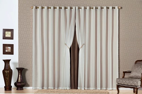 Cortina Bélgica 4,00 X 2,70 Voil Varão Simples Tabaco - 1