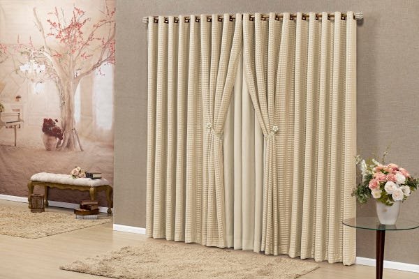 Cortina Firenze 3,00 X 2,70 Voil Fitado Varão Simples Bege - 1