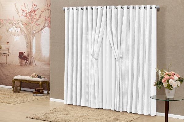 Cortina Firenze 3,00 X 2,70 Voil Fitado Varão Simples Branco - 1